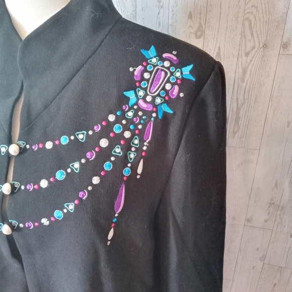 Bob Mackie Wearable Art Embroidered Black Women's Jacket Women's Size L - Picture 4 of 12